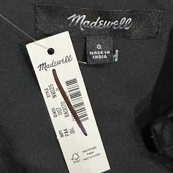 NEW MADEWELL Seamed Long-Sleeve Mini Shirtdress in Poplin Jet Black Size 0 - Picture 6 of 7